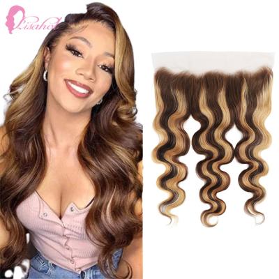 China 100% Hot Brown P4/27 Remy Brazilian Hair Body Wave Human Hair Lace Wigs Highlight Product Body Wave Front Colors For Birthday Party for sale