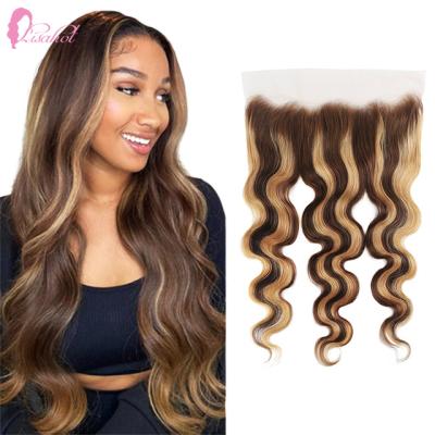 China Body Wave Lisa Wholesales 13*4 Accent Premium Lace Front Pixie Cut Lace Frontal Body Wave Wig P4/27 For Black Women for sale