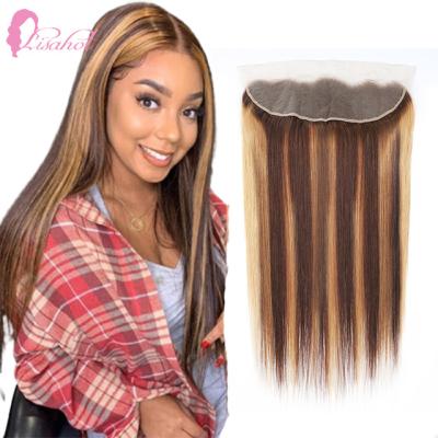 China Wholesale Ombre Brown Silky Straight Blonde Curly Highlight Wigs Wave Lace Front Human Hair Wig For Transparent Christmas Reunion P4/27 for sale