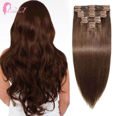 China Wholesale 100% Virgin Silky Straight Wave #4 Blonde Pre Plucked With Baby Hair Brazilian Hair Clip Ins For Black Women for sale