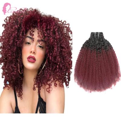 China Hot Selling Raw Unprocessed Double Curly Afro Pulled Virgin 120g Afro Wave Wig T1B 99J Clip In Hair Extensions For Black Women for sale