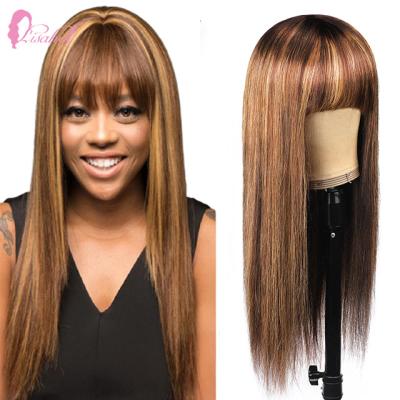 China Wholesale HOT Long Silky Straight High Density Machine Made LISA Human Hair Frontal Hair LISA Wave Machine Made Straight P4/27 Wigs With Bangs For Black Women for sale