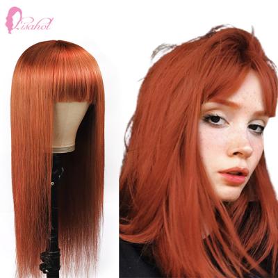 China Machine Made Straight Wigs Ginger Orange Brazilian Human Hair Color Man Wigs Silky Straight Wave Long Special Design Wigs With Bangs For Date for sale