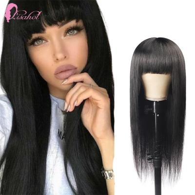 China Brazilian Straight Wigs Silky Straight Natural Long Wave Frontal Hair With Bangs Pre Plucked Wig Machine Made Hair For Birthday Party for sale