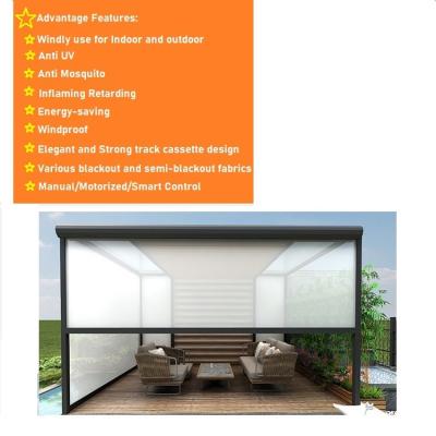 China Windproof/Flame-Retardant/Waterproof/UV-Protecting Electric Motorized Roller Shades Outdoor Sun Patio Pathway Zipper Roller Shades for sale