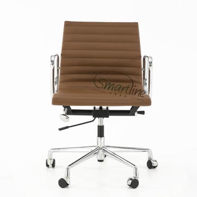 China Brown Ribbed (Height) Adjustable Leather Swivel Chair for sale