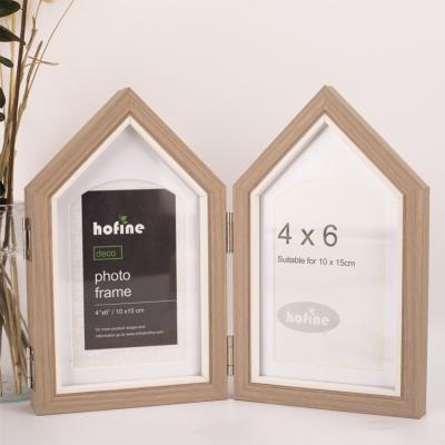 China Simple Foldable MDF wood Decoration Art Picture Frame Irregular House Shape Photo Frame for 4x6