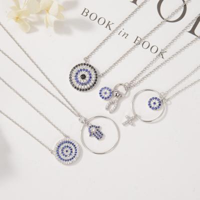 China FASHIONABLE Evil Blue Eyes Full Diamond 925 Silver Necklace For Women Jewelry for sale