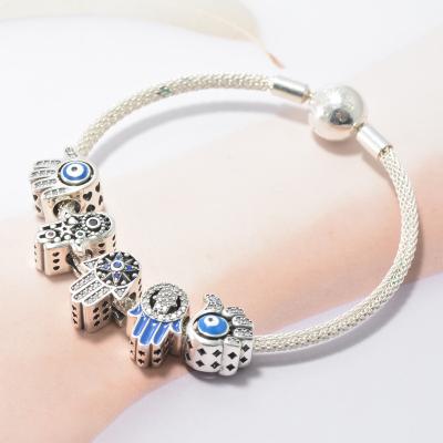 China TRENDY hamsa hand charm Sterling Silver 925 jewelry evil blue eye hand of palm charms for bracelet making for sale