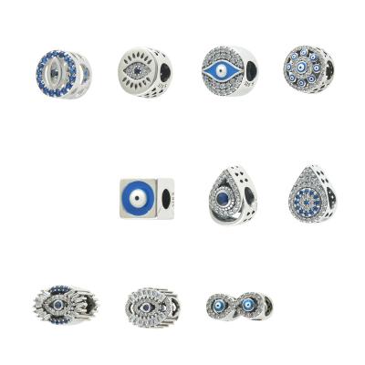 China Trendy Custom 925 Sterling Silver Fashion Evil Blue Eye Bead Charm For Bracelet Making Jewelry for sale