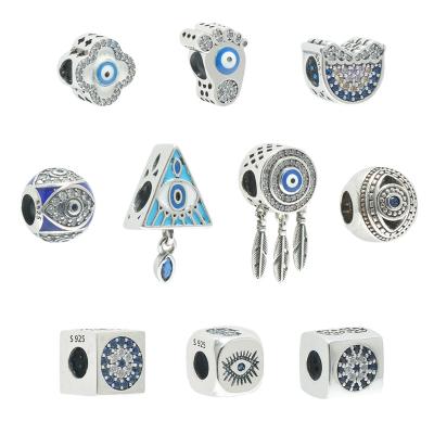 China Trendy Fashion Custom 925 Sterling Silver Evil Blue Eye Bead Charm For Bracelet Making Jewelry for sale