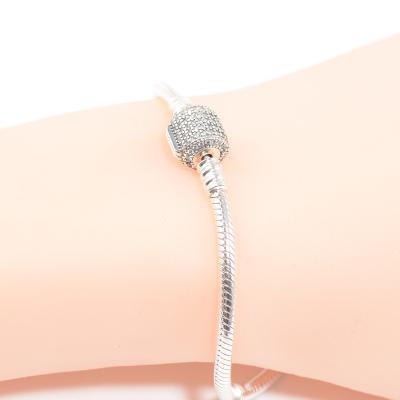 China TRENDY 925 Silver Shimmer Pave Original Clasp Snake Base Bangle Bracelet for sale