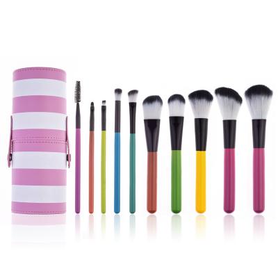 China Angular Blush Hot Sale In 10Pcs Running Makeup Brush Set With Portable Cylinder Travel Brush Holder/Cosmetic Base Brush Kit/Powder Brush for sale