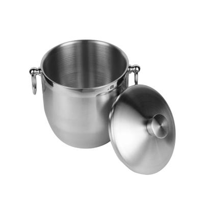 China Hot Selling Viable Metal Wine Cooler Stainless Steel Ice Scoop Double Ended Sanding Finish Ice Bucket With Cover for sale