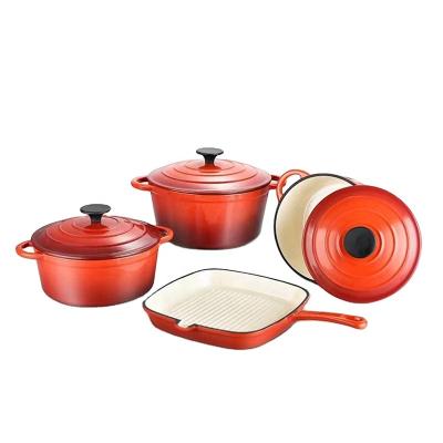 China Sustainable High Quality Home Kitchen Custom Cast Iron Pots And Pans Nonstick Iron Enamel Coating Cookware Sets for sale