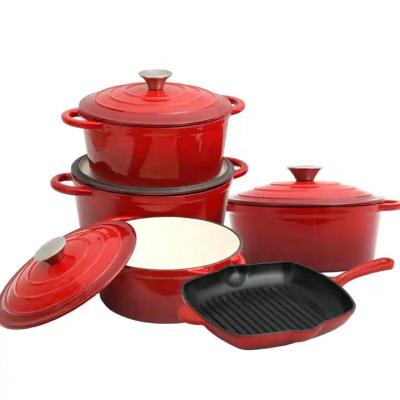 China Sustainable Luxury cast iron kitchen enamel pots and pans set restaurant cooking pots and frying pan for sale