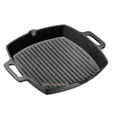 China Kitchen Restaurant Outdoor Bakery 2024 Hot Sale Square Shape Outdoor Portable BBQ Steak Pan Pre-seasoned Skillet Cast Iron Griddle with Two Handle for sale