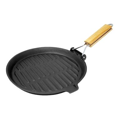 China Kitchen Restaurant Outdoor Bakery High Quality Multifunctional Portable Folding Pot Cast Iron Frying Pan Nonstick Pan Steak Pan Wooden Handle for sale