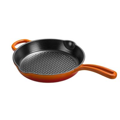 China CLASSIC Hot Sale Customizable Round Cast Iron Mini Enamel Grill Frying Pan With Long Handle for sale