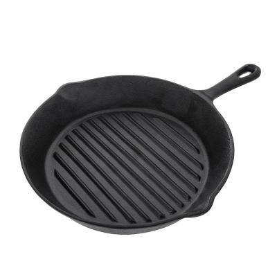 China CLASSIC Chef-cookwares Cast Iron Grill Pan Griddle Pan Outdoor Camping Kitchen Round Steak Grill Frying Pans for sale