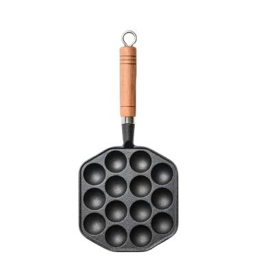 China CLASSIC Hot Selling Cast Iron Nonstick Baking Pan Bake Ware Snow Ball Pan Cookware With Wooden Handle for sale