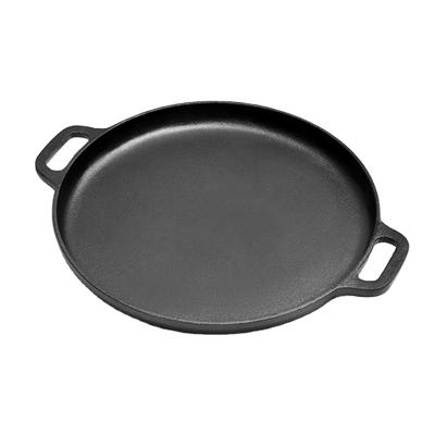 China Kitchen Restaurant Outdoor Bakery Chef-cookwares High Quality Non Stick Restaurant 12 Inch  Round Pre-seasoned Cast Iron Pizza Pan with Double Handle for sale