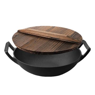 China Sustainable Wholesaler Custom Smooth Vegetable Oil Cast Iron Household Double Ears Cooking Pot Wok for sale