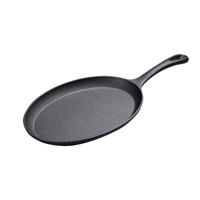 China Kitchen Restaurant Outdoor Bakery Chef-cookwares Amazon Hot Sale Kitchen Ware Grill Plate Pre-seasoned Non Stick Cast Iron Steak Frying Pan With Wooden Base for sale