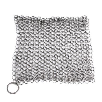 China Sustainable Premium Stainless Steel Cast Iron Skillet Cleaner Chainmail Scrubber For Seasoning Cleaning Tools for sale