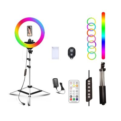 China Professional PORTABLE 18 InchRGB 400pcs LED 35w Photo Selfie Photographic Lighting Ring Lamp Dimmable Circular Beauty Lamp Tripods for sale