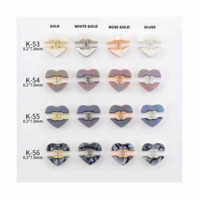 China LUXURY BRAND LOGO K53-56 3D nail parts shell rmetal material heart shape Gold Silver Platinum Rose Gold  Korea Luxury Design Brand metal logo nail for sale