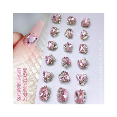 China Alloy Ins Hot Selling Nail Enhancements Pink Diamonds Jewelry Finished Love Fat Square Right Angle Girl Pink Nail Large Diamond for sale