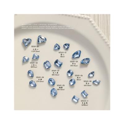 China Rhinestone Elegant Blue Nail Jewelry Nail Diamonds with Light Blue Pointed Bottom and Colorful Shaped Crystal Diamonds for Decoration for sale