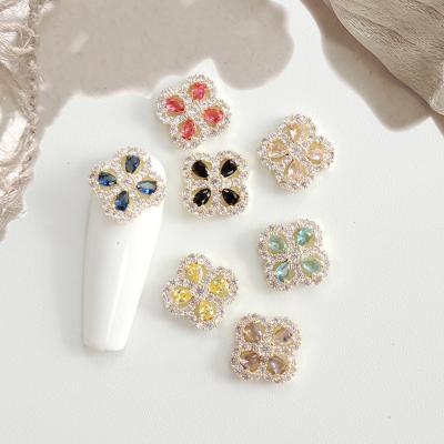 China Zircon Super New Nail Decoration Jewelry Colorful Four Leaf True Gold Zircon Jewelry Colorful Luxury Color Preservation Electroplating for sale