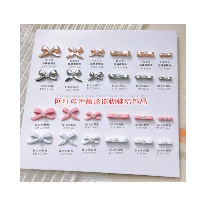 China ALLOY Ballet Nail Accessories Bow Tie Pearl Girl 3D Collar Combined with Gold Diamond Nail Accessories Wholesale for sale