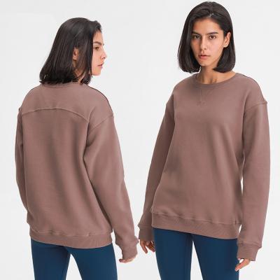 China Breathable Solid Color Round Collar Hoodie Autumn Winter Thickened Warm No Hat Yoga Tops Loose Soft Women for sale