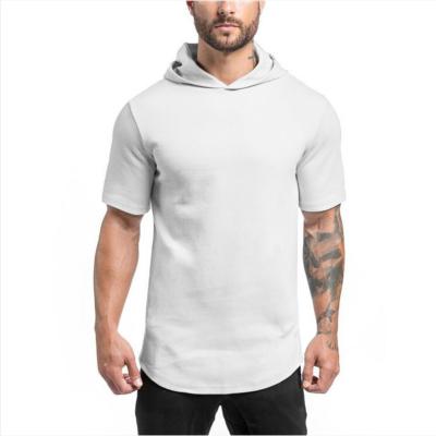 China 2022 spring men's fitness short sleeve t-shirt men's breathable thin body white solid color trend men's short sleeve hooded cotton for sale