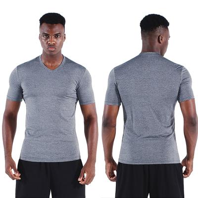 China Breathable Men's V-Neck Sport T-shirt Fitness Tight Training Shirt Running Breathable Quick Dry Sleeve High Elastic Compression Shorts for sale