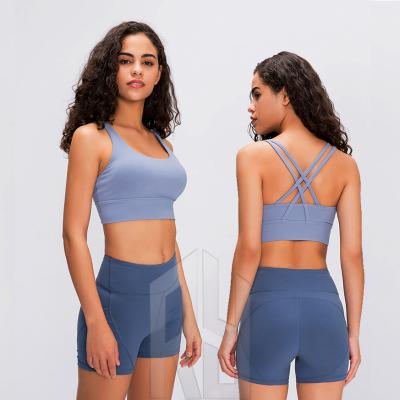 China Lulu Classic Shock-Proof Sports Bra Crossover Breathable Back Beauty Nylon/Spandex Women Gym Workout Bra for sale