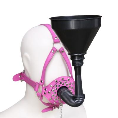 China PVC Head Harness Strap Toilet Lid Gag with Funnel PU Leather Head Harness Oral Head Gag Bondage Drool Enema Adult Game for sale