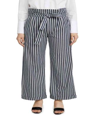 China New Viable Wholesale Women Summer Wide Leg Pants High Waist Casual Loose Elastic Harem Pants Loose Waistband Elastic Striped Pants for sale