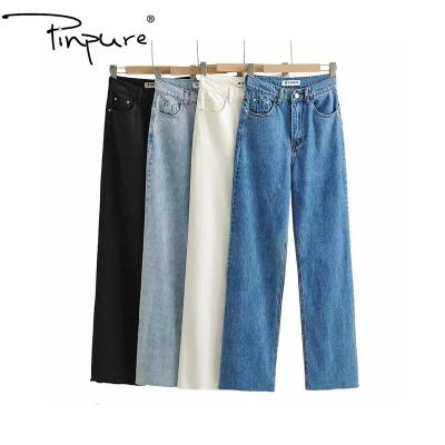 China R51268S 2021 High-waisted Raw Edge Wide-leg New Style Denim Pants R51268S 2021 Wholesale Price Breathable Washed Washed Stripe for sale