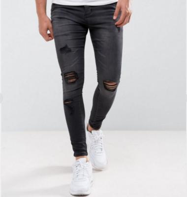 China Breathable Custom Mens Heavy Knee Rips Super Stretch Skinny Distressed Jeans for sale