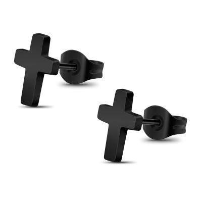 China New Design Punk Mini Cross Earrings Stainless Steel Screw Back Stud Earring For Women Mens for sale