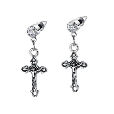 China Stainless Steel Punk Cross Dangle Earrings Hip Hop Jewelry Gift Charm Stud Earrings With White Crystal for sale