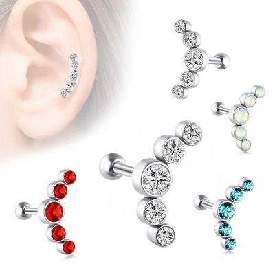 China New Arrival Five Cute Crystal Earrings Stainless Steel Jewelry Gift Round Cartilage Earrings for sale