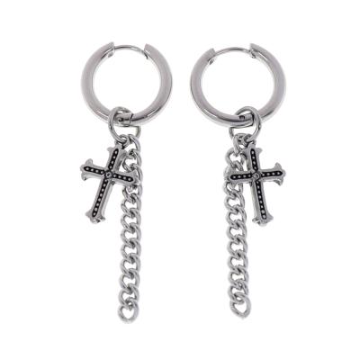 China Fashion Earrings New CZ Cross Drop Earring Crosss Dangle Long Chain Tassel Circle Earrings Stainless Steel Charm Brincos Jewelry for sale