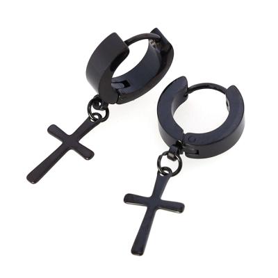 China Fashion Earrings Punk Circle Round Cross Drop Earring Stainless Steel Hip Hop Cross Dangle Earrings Style Jewelry Huggie Circle Piercing Earrings for sale