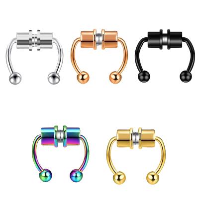 China Stainless Steel Magnet Ring Nose Piercing Body Jewelry Hip Hop Rock Ear Clip Jewelry Gift Ring Punk None Body Piercing for sale