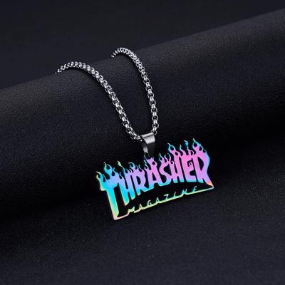 China New fashion street hip hop rock jewelry women men stainless steel letter magazine flame punk extinguished pendant necklaces for sale